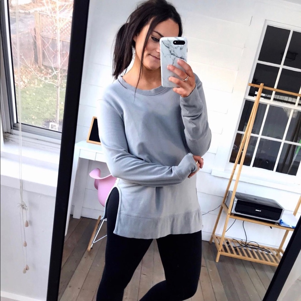 Terry cotton and modal pullover with side cutouts